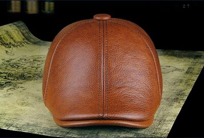 seemehappy Genuine Leather Duckbill Cap Detective Hat Flat Beret Hat for Men Brown