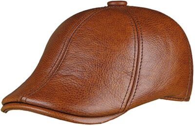 seemehappy Genuine Leather Duckbill Cap Detective Hat Flat Beret Hat for Men Brown