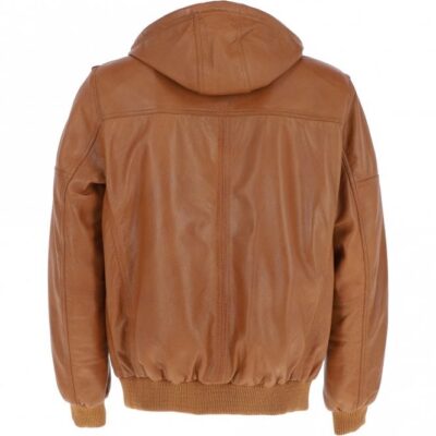 skyscrapers: Men's Leather Hooded Bomber Jacket