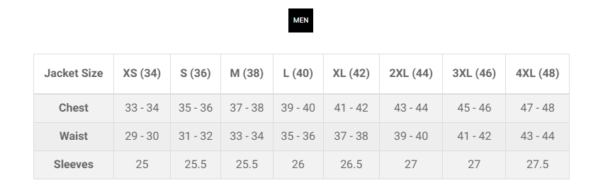 Men size chart