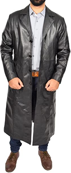 A1 FASHION GOODS Mens Long Leather Coat Full Length Black Leather Trench Mac Crombie Overcoat - Blade