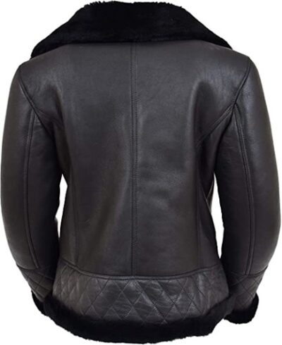 A1 FASHION GOODS WOMENS GENUINE SHEEPSKIN JACKET DOUBLE FACE BLACK MERINO SHEARLING AVIATOR COAT – ALEXA