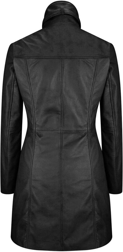 Aviatrix Black Tan Ladies Woman's Vintage Soft Washed Real Leather Jacket Trench Coat