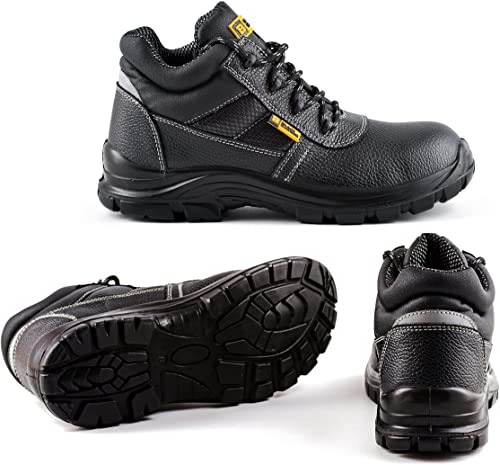 Black Hammer Mens Safety Boots Work Waterproof Shoes Leather Steel Toe Cap Working Ankle Lightweight Footwear S3 SRC 1007