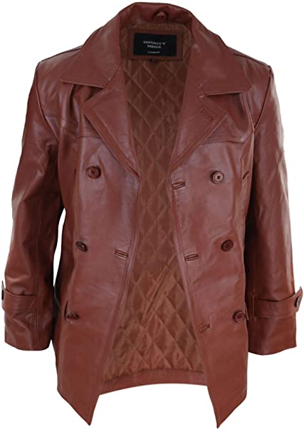 Infinity Mens 3/4 Double Breasted Real Leather Dr Who Kreigsmarine Uboat Jacket
