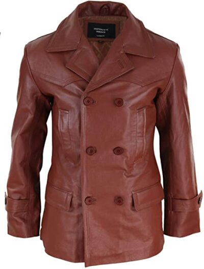 Infinity Mens 3/4 Double Breasted Real Leather Dr Who Kreigsmarine Uboat Jacket