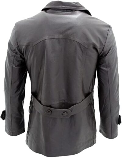 Infinity Men's Brown German Naval Dr Who Cow Hide Leather Pea Coat