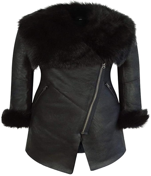 Ladies 3/4 Cross Zip Slim Fit Toscana Genuine Sheepskin Jacket Black Italian Leather