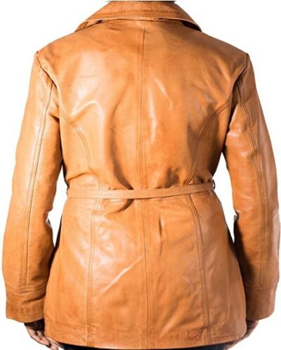 Ladies New Tan Real Soft Sheepskin Leather Finishing Long Classic Biker Jacket