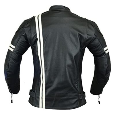 MENS MOTORCYCLE ARMOURED MOTOR SPORTS HIGH PROTECTION LEATHER JACKET BLACK AND WHITE LJ-3021