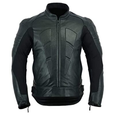 Men,s MOTORCYCLE BIKER ARMORED RACER JACKET LEATHER [FULL GRAIN] ARMORED PERFORATED BLACK WITH EXTERNAL ARMOR MBJ-1728A
