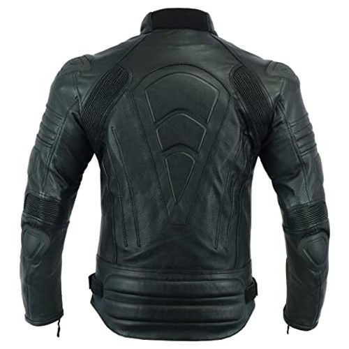 Men,s MOTORCYCLE BIKER ARMORED RACER JACKET LEATHER [FULL GRAIN] ARMORED PERFORATED BLACK WITH EXTERNAL ARMOR MBJ-1728A
