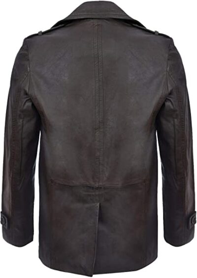 Men's Pea Coat Leather Jacket Dr Who German Naval