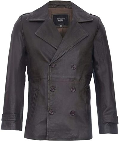 Men's Pea Coat Leather Jacket Dr Who German Naval