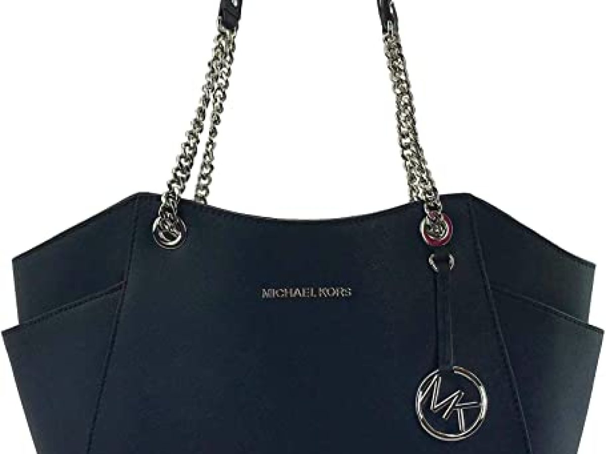 Authentic Michael Kors Jet Set Chain Shoulder Bag Saffiano Leather Women's Black Mk Logo