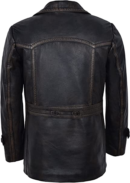 Smart Range Men's Double Breasted Black Vintage World War II Peek Real Napa Leather Coat Jacket DR WHO