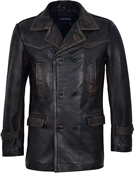 Mens double hotsell breasted leather jacket