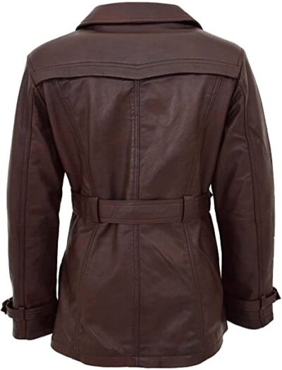 Womens Real Leather Double Breasted Mid Length Trench Coat Sienna