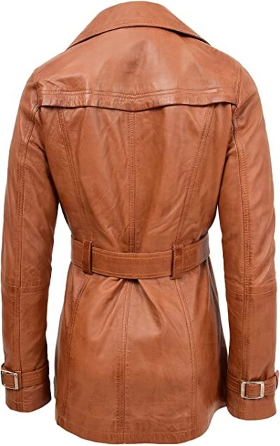 Womens Real Leather Double Breasted Mid Length Trench Coat Sienna