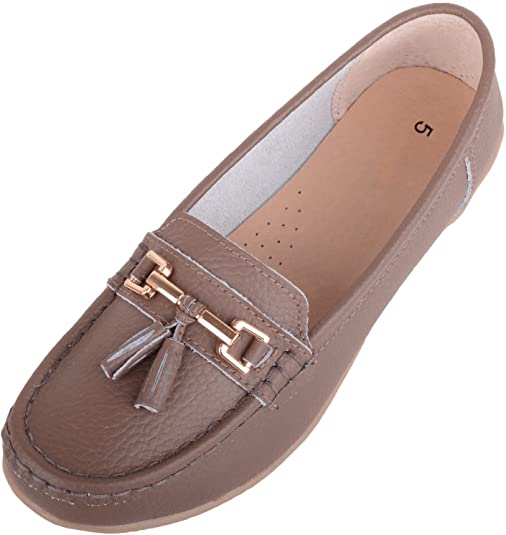 Womens Slip On Casual Leather Loafer/Deck/Boat Shoes/Sandals