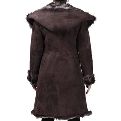 Infinity Ladies Women's Brown with Grey Real Toscana Sheepskin Leather Jacket Trench Hooded Coat