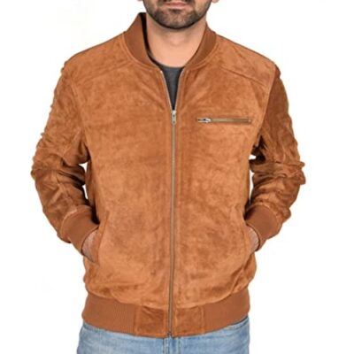 A1 FASHION GOODS Mens Real TAN Suede Bomber Leather Jacket