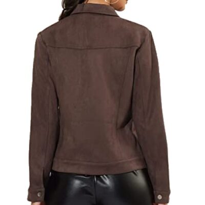 Allegra K Women's Turn Down Collar Faux Suede Jacket