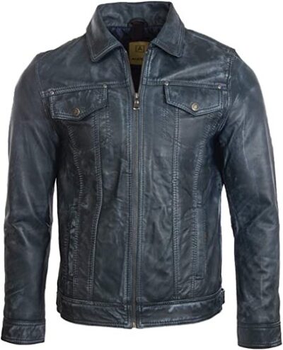 Aviatrix Men's Super-Soft Real Leather Classic Harrington Fashion Jacket (AGQ5)