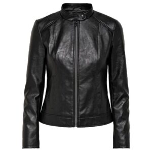 Avril: Women's Faux Leather Collarless Jacket