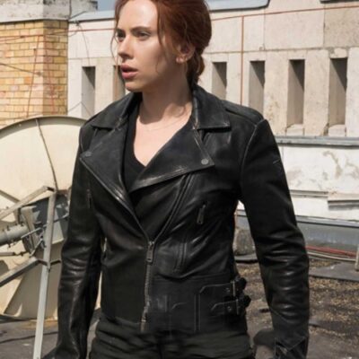 Black Widow Natasha Romanoff Black Biker Leather Jacket