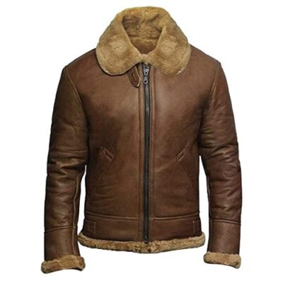 BRANDSLOCK MEN GENUINE SHEARLING SHEEPSKIN LEATHER JACKET