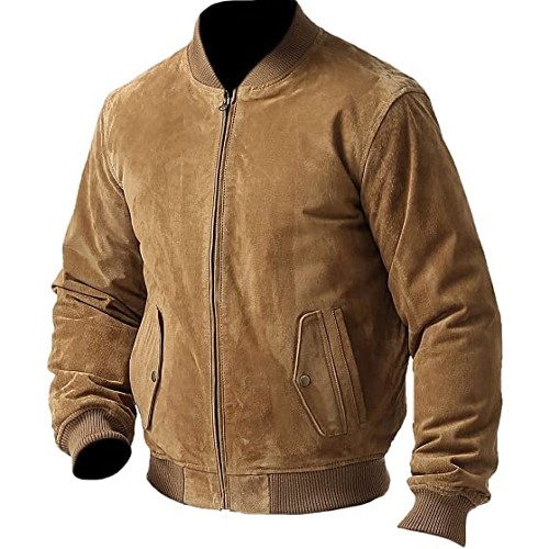 Classyak Men's Suede Leather Bomber Jacket