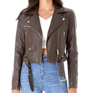DIASHINY Faux Leather Biker Jacket For Women