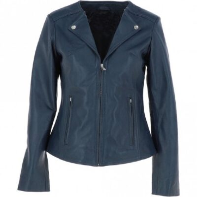 Griff Women's Navy Biker Leather Jacket
