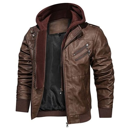 Hood Crew Men’s PU Faux Leather Bomber Jacket - Real Leather Garments