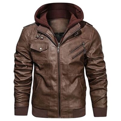Hood Crew Men’s PU Faux Leather Bomber Jacket