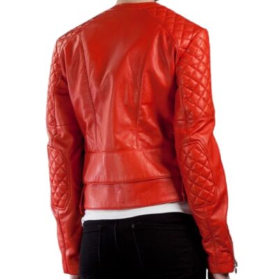 Kristen Stewart: Quilted Red Biker Leather Jacket
