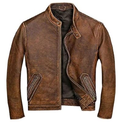 Mens Biker Cafe Racer Vintage Distressed Leather Jacket