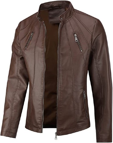 Men's Casual Leather Jackets Stand Collar Bomber Jackets