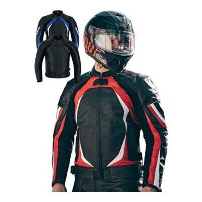 Mens Leather Motorcycle Jacket Perforated Racing Motorbike Suits
