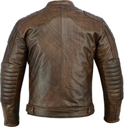 Mens Leather Motorcycle Jacket - Touring Motorbike Jacket With Genuine Biker CE Armour (EN 1621-1) Protection - Texpeed - Quilted Stitched Design - Distressed Brown