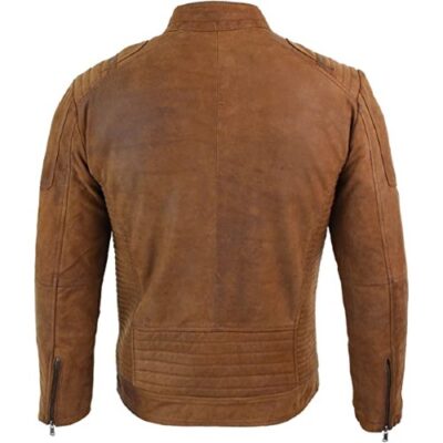 Mens Real Suede Leather Retro Vintage Camel Zip Bikers Jacket