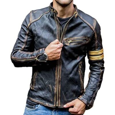 Mens Vintage Cafe Racer Distressed Biker Leather Jacket