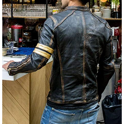 Mens Vintage Cafe Racer Distressed Biker Leather Jacket