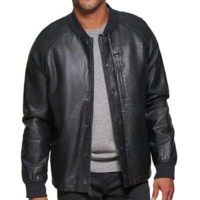 Plemons Men's Faux Leather Jacket Water Resistant