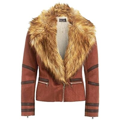 SS7 Women's Faux Suede Fur Biker Jacket