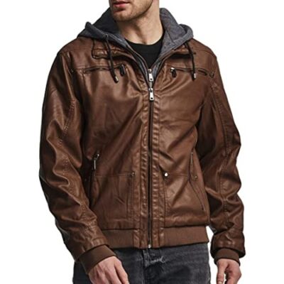 Wantdo Men's Casual Motorcycle Bomber Faux Leather Jacket
