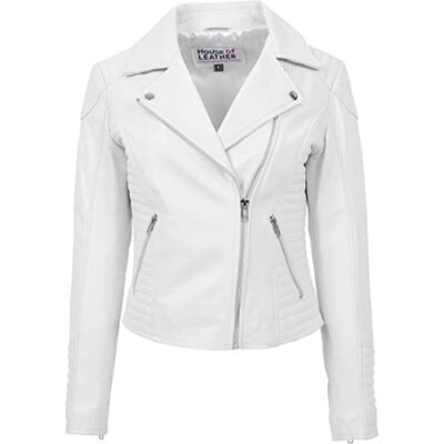 Womens Leather Biker Jacket Cross Zip Style Anna