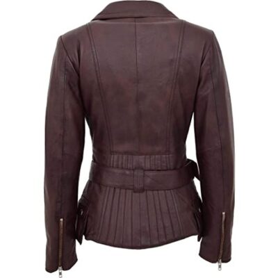 Womens Real Leather Biker Jacket Cross Zip Celia