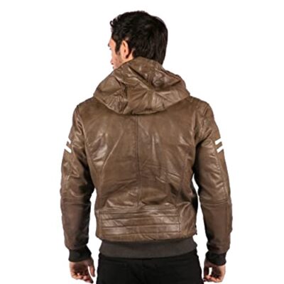 Aviatrix Men's Black Hood Real Leather Bomber Jacket